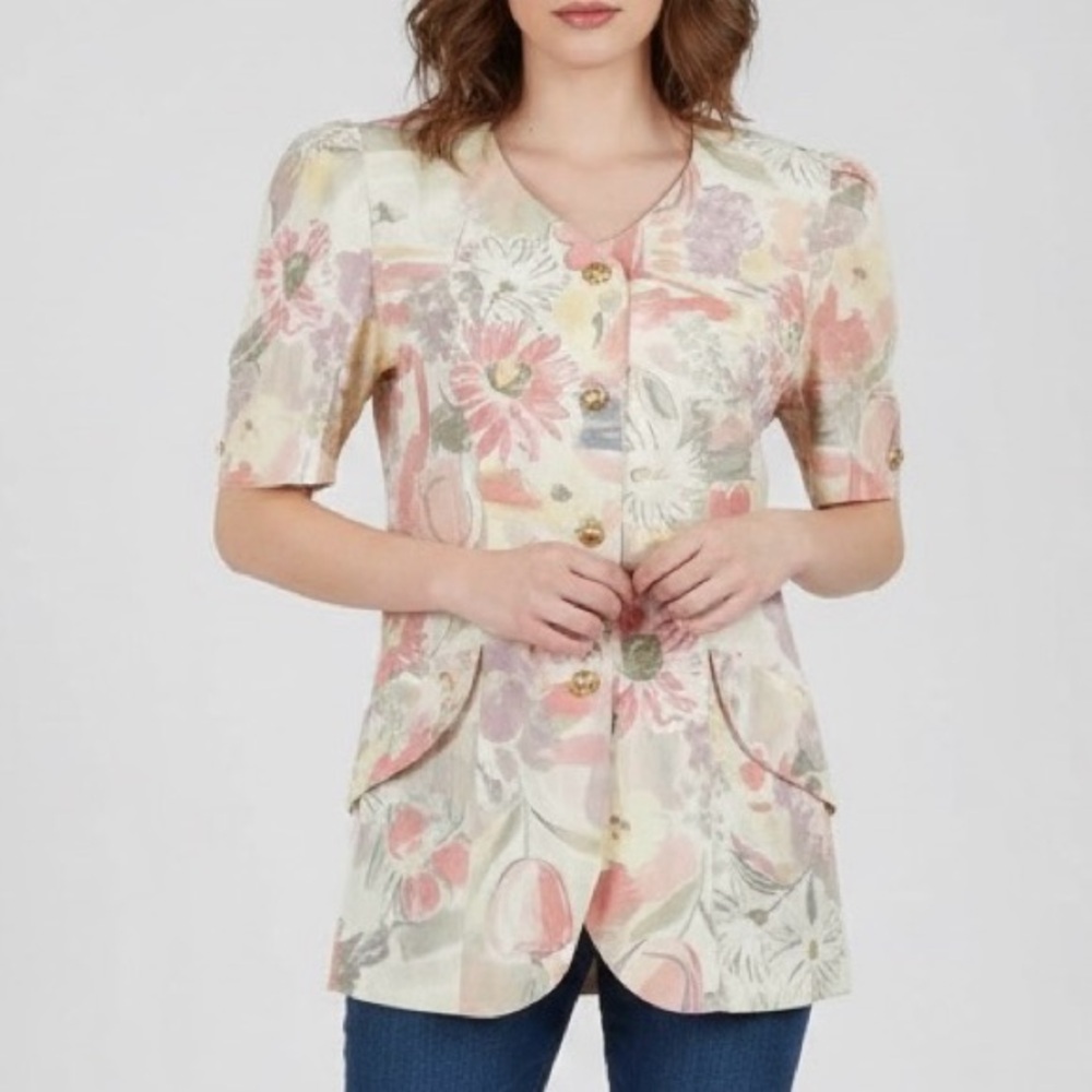 Kwai Vintage Floral Button-Front Top Dress – Size 8 – Made in USA
